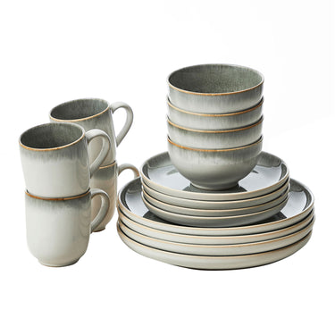 16 Piece Olive & White Nova Stoneware Dinner Set